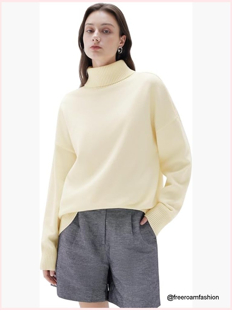 Oversized Cashmere Blend Turtleneck Pullover Sweater Long Sleeve Knit